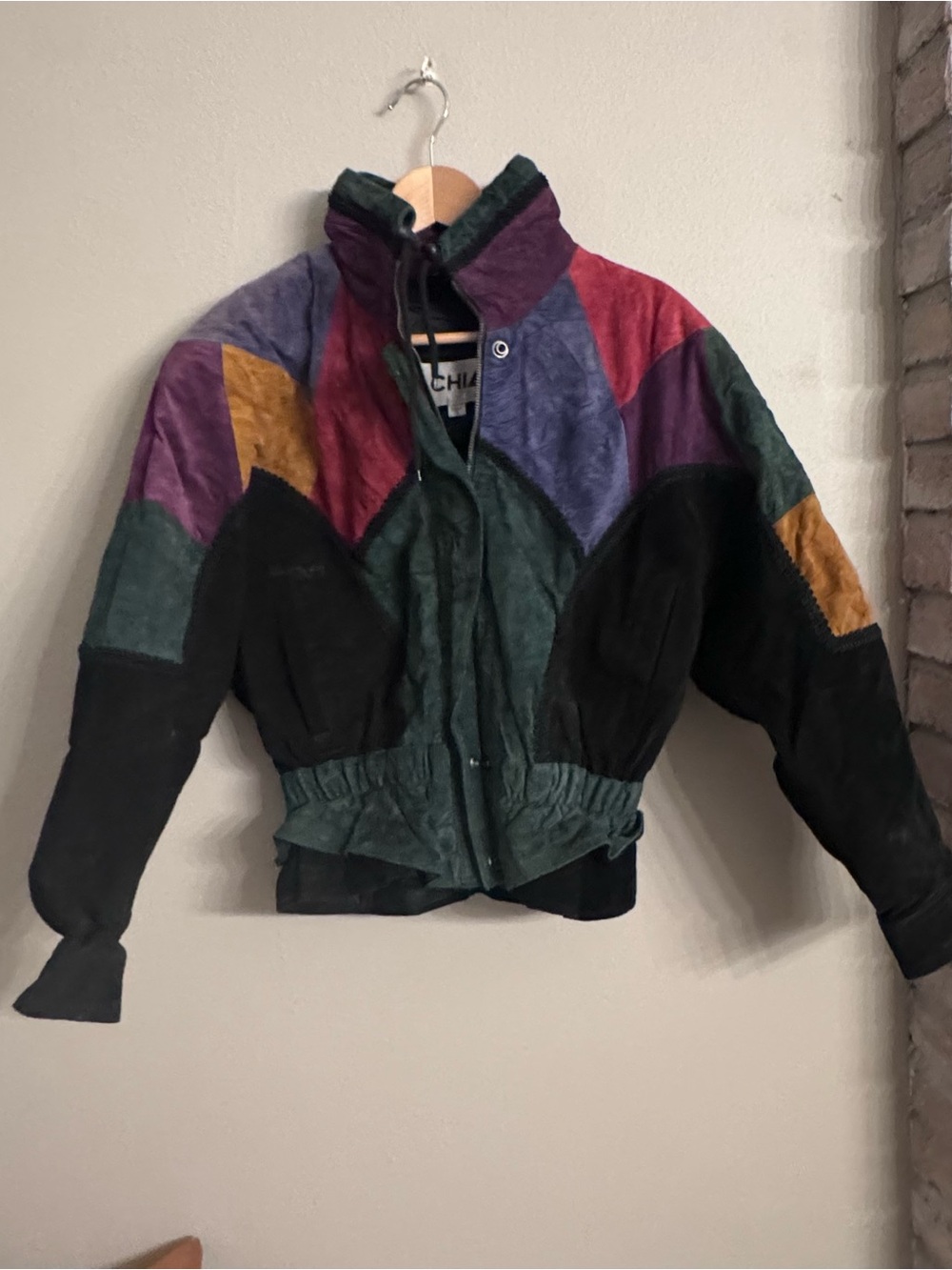 CHIA Vintage Colorblock Suede Bomber Jacket